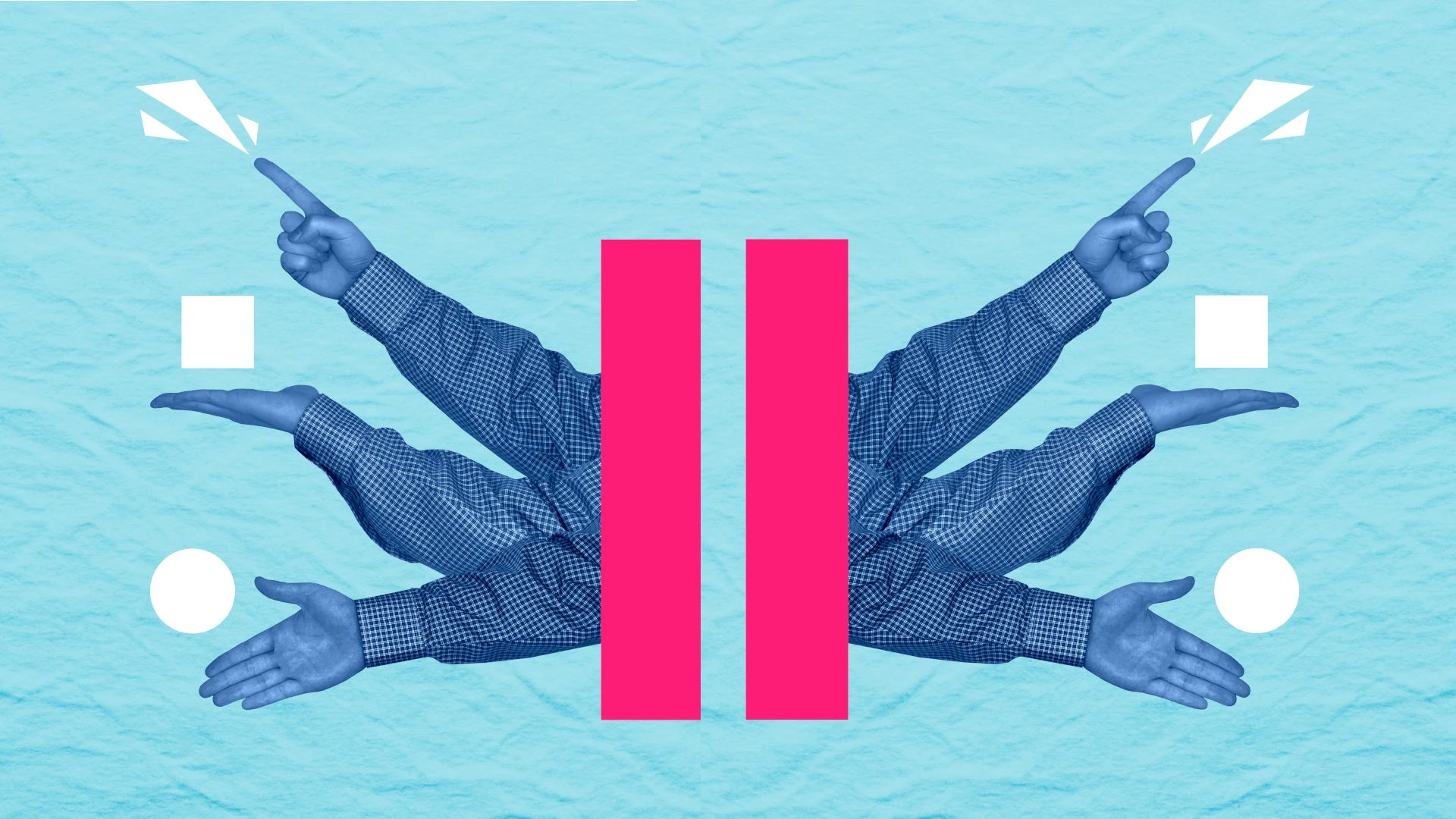 Abstract B2B branding and design concept showing multiple hands, shapes, and motion graphics by 9Point Design