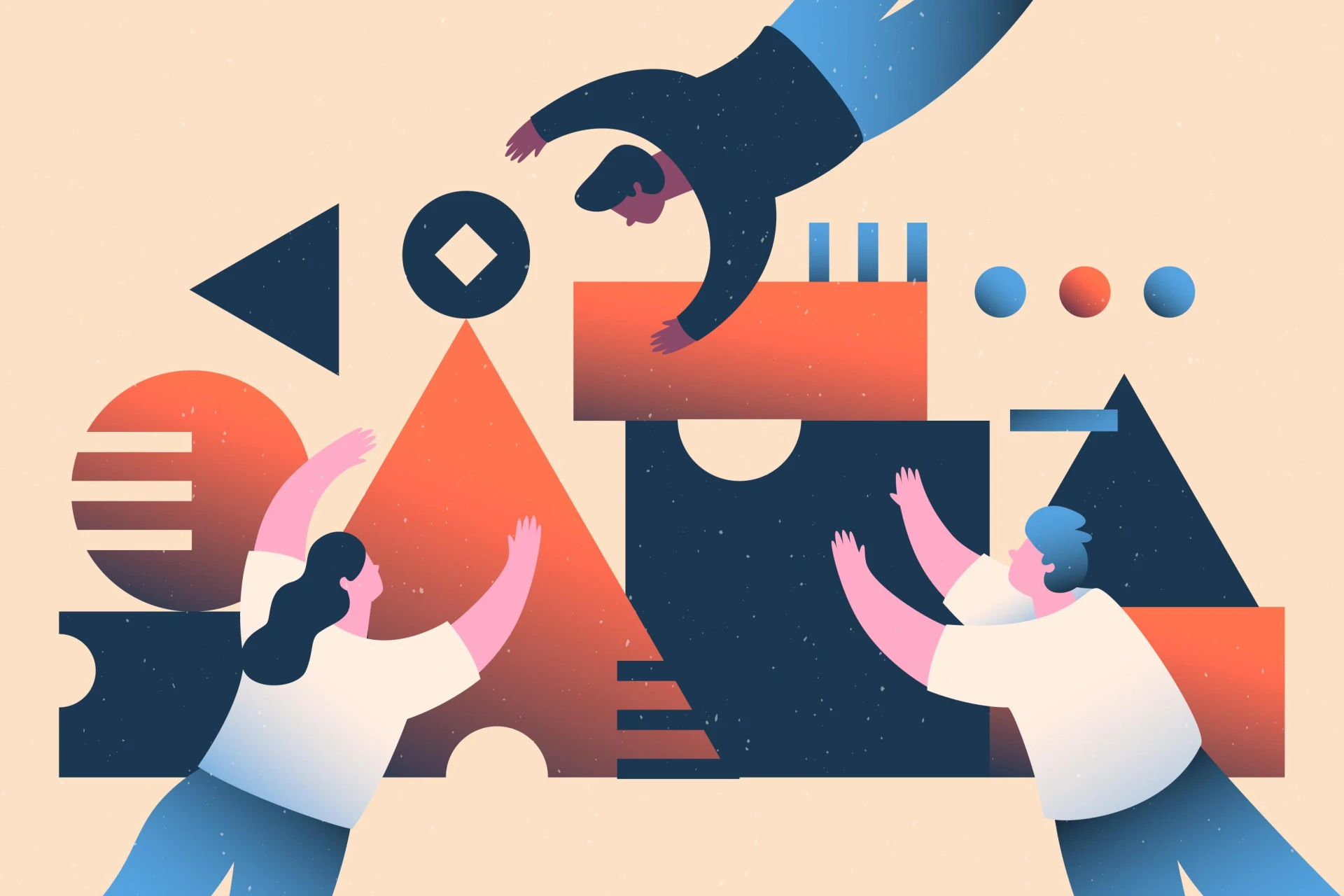 B2B branding and design illustration of teamwork and brand evolution — strategy-led rebrand keeping legacy while sharpening identity, by 9Point Design.