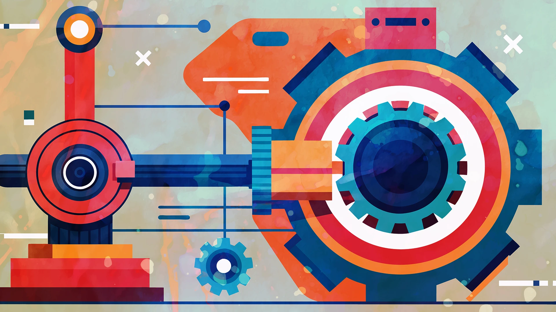 Abstract illustration of gears and machinery blending with digital elements, symbolising B2B rebranding Indian manufacturing for the digital marketplace.