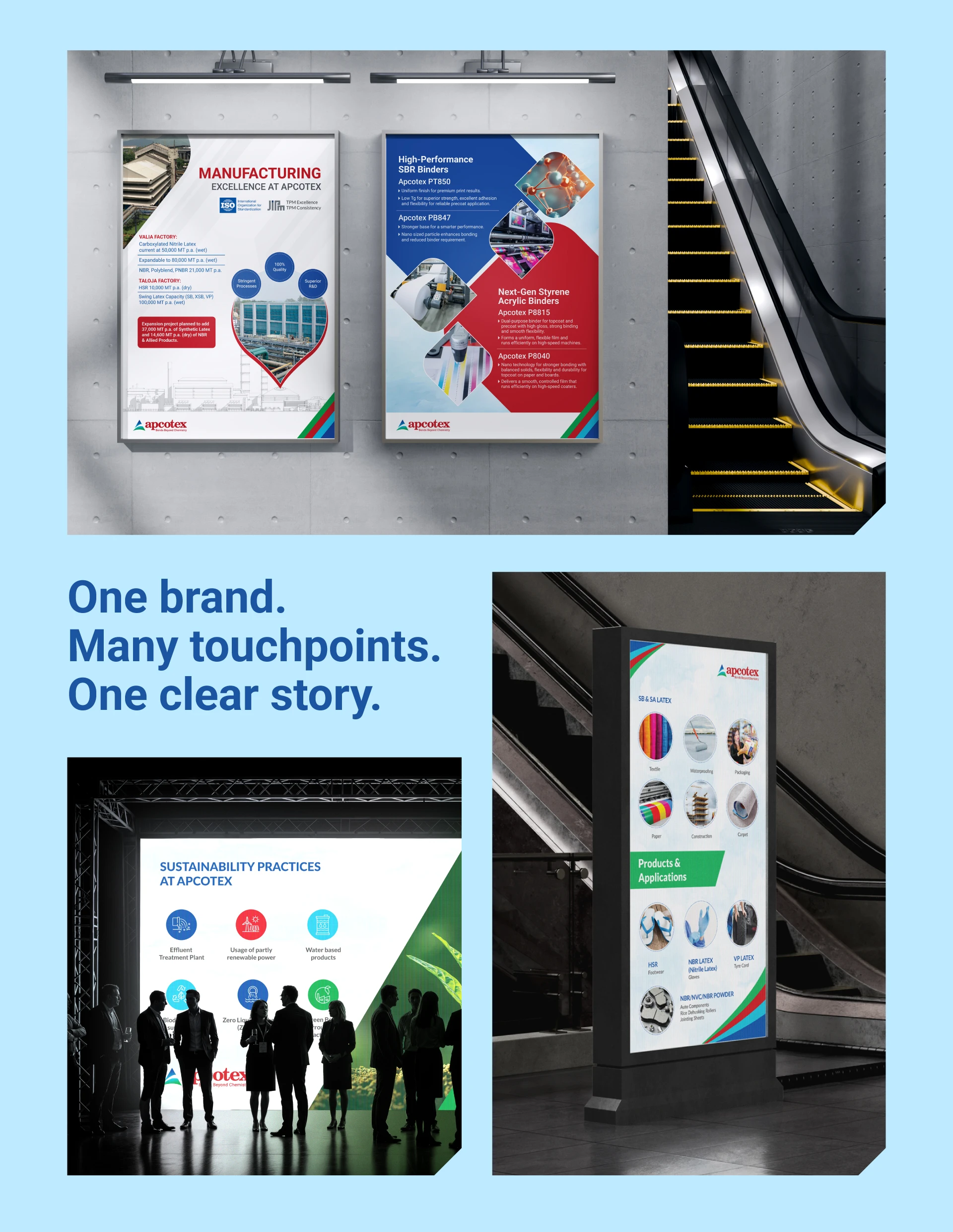 Apcotex posters displayed across Paperex 2025 for consistent B2B brand messaging